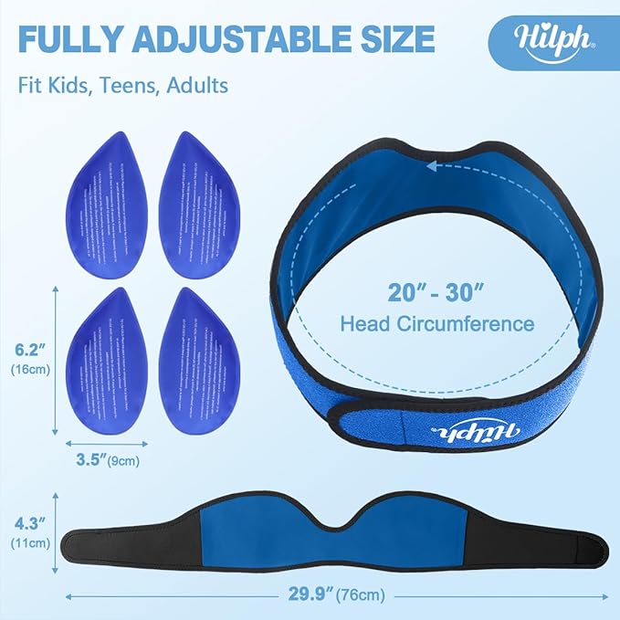 Hilph Face Ice Pack Wisdom Teech Ice Pack Head Wrap for Facial Oral Surgery Pain Relief for TMJ, Jaw Ice Wrap with 4 Hot Cold Gel Packs Reusable for Tooth Extraction & Teeth Removed, Tonsil Blue