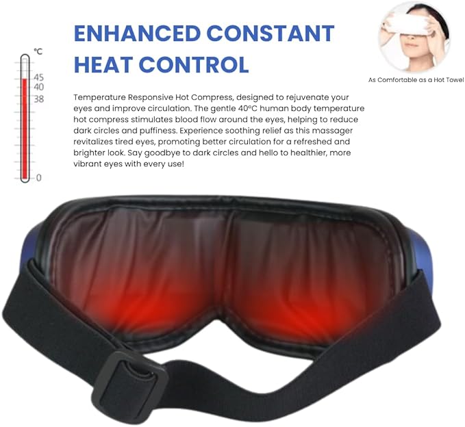Eye Massager With Heat and Bluetooth Music - Heated Mask for Migraine Relief & Reduce Strain, Dry Eyes - Wireless Sleep Mask for Improving Sleeping - Gifts for Women Men