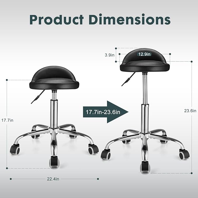 Swivel Rolling Stool with Wheels Height Adjustable Stool Chair Drafting Chair with Backrest Stable Base Foot Black