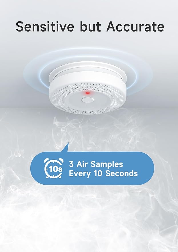 Smoke Detector, ‎Lecoolife, ‎9V Battery Operated Smoke Alarm with LED Indicator, Silence Button, Battery Powered, White, 4 Pack