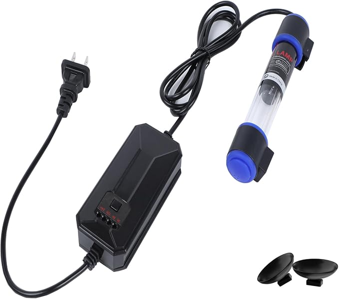 UV-C Aquarium Clean Light with Timer, Mini 3W 5W 7W 9W 11W Submersible Algae Clean Light Water Green Clean Fish Tank Water Clean Lamp for Sump Pond Filter Tank (5W Timer)