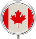 Retro Canada Flag Pattern Pill Box Travel Pill Case for Purse Pocket Weekly Medicine Organizer with Mirror 3 Compartment Round Medicine Case Portable PillcaseHolder for Daily