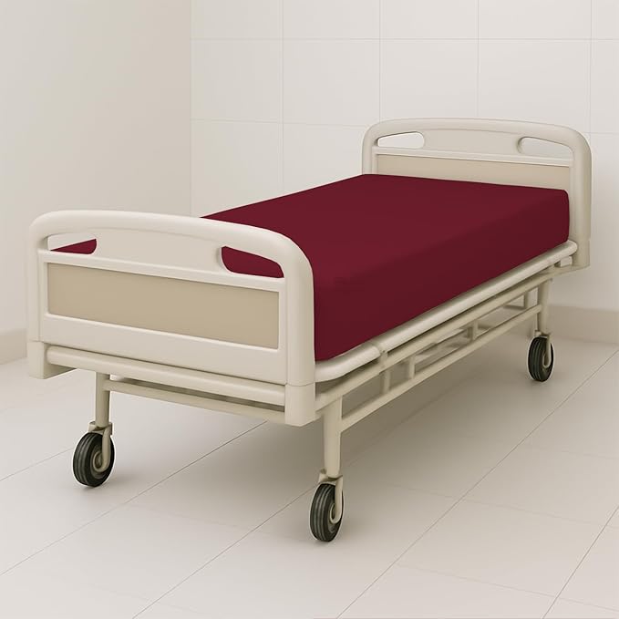 6 Pack Fitted Hospital Bed Sheets - Soft Microfiber Hospital Fitted Sheet - Hospital Bed Fitted Sheets (Burgundy, 36" x 84" x 12")