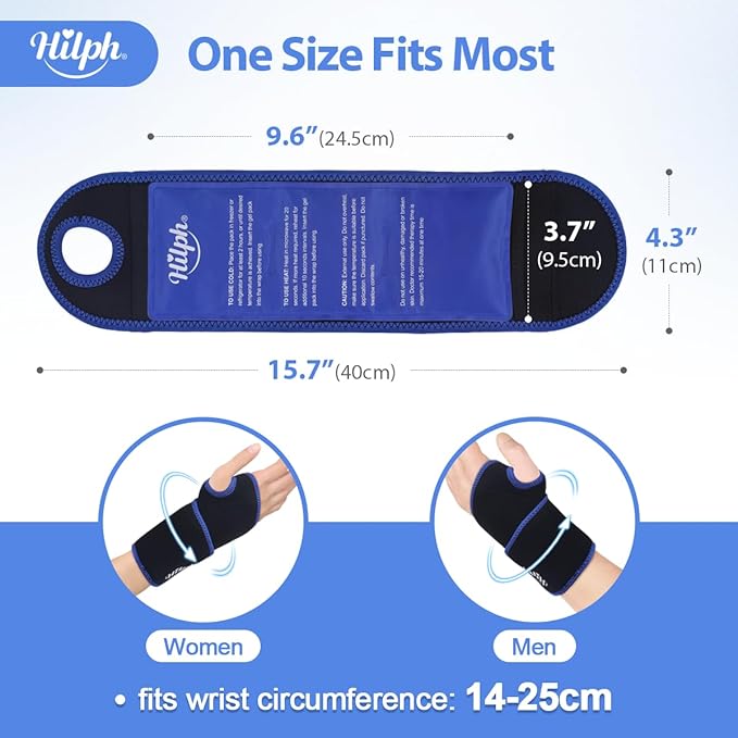 Hilph Wrist Ice Pack Wrap, Reusable Wrist Brace with Gel Hot Cold Compression Pack for Hand Injuries, Hand Ice Pack for Carpal Tunnel, Rheumatoid, Tendonitis, Swelling, Black