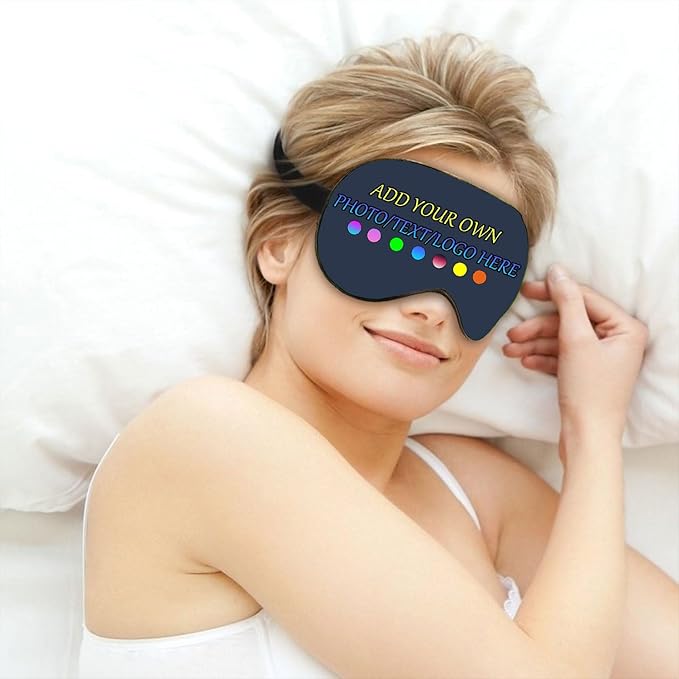 Personalized Eye Mask, Custom Eyeshade Blindfold Add Your Design Image Text Customized Eye Cover with Adjustable Strap for Sleeping Travel Work Naps Blocks Light, Dark Grey Blue