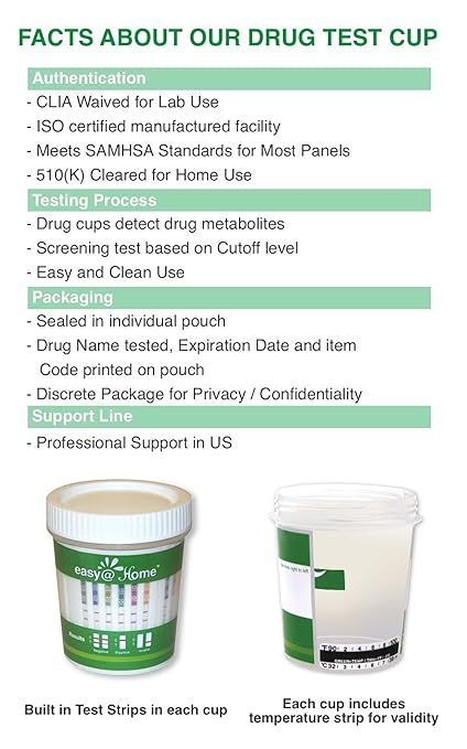 Easy@Home Drug Test Cup: Urine Drug Tests Kit, Testing All 12 Drugs AMP, BAR, BUP, BZO, COC, MDMA, MET, MOP 300, MTD, OXY, PCP, THC 50 in One Test Cup Kits，Built-in Test Strips, #ECDOA-6125B 5 Pack
