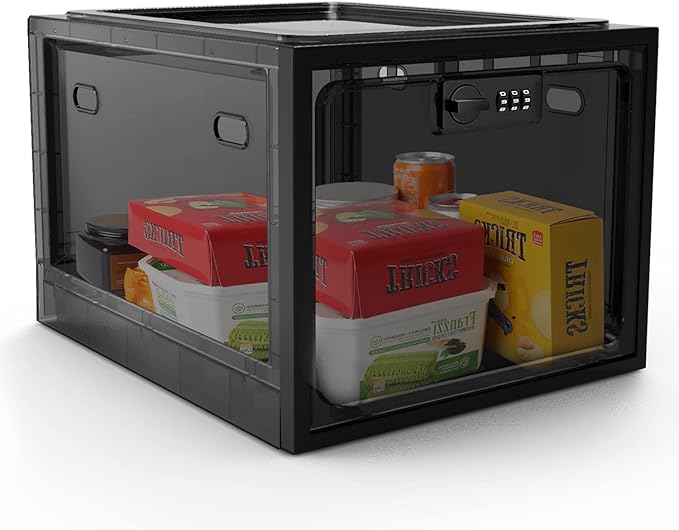 SANIDIKA Lock Box with Metal Combination Locker - Lockable Box for Locking Food Snack Container,Locked Medicine Cabinet,Medication Lockbox,Black-Translucent,11.9 * 9.3 * 7.6 Inches
