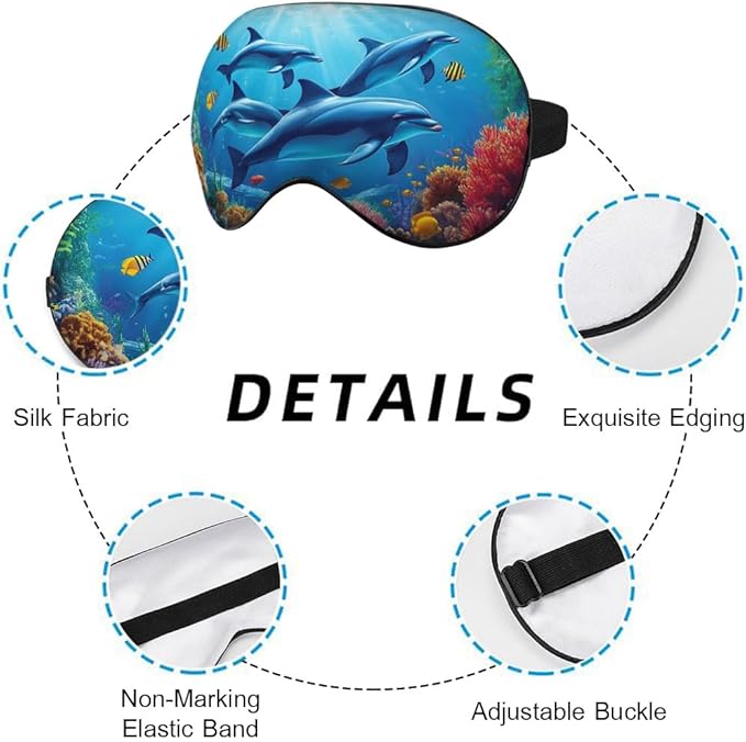 Dolphin Eye Mask Sleeping Mask Sea Fish Coral Whale Starfish Ocean World Sleep Masks Silky Soft Eye Cover for Women Men Shading Blindfold for Air Travel Sleeping