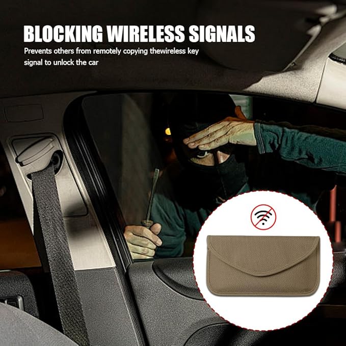 2PCS Faraday Bags for Car Key and Cell Phone, Signal Blocking Bag, Faraday Key Fob Protector, Universal Cell Phone Privacy Card Protection Car Accessories for Anti-Thefting (Khaki+Purple)