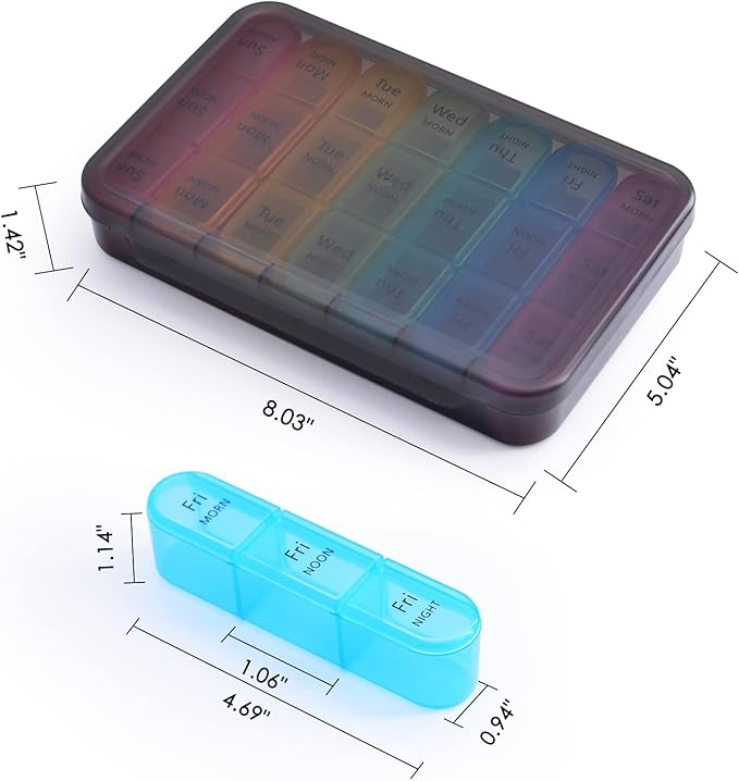 greencycle Weekly Pill Organizer 3 Times a Day,7 Day Pill Box Small Compartments, Portable Daily Medicine Planner Dispenser Case, Home & Travel Pill Container for Vitamins, Fish Oil and Supplements
