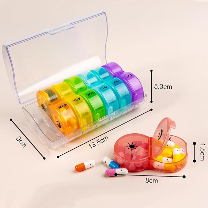Weekly Pill Organizer 2 Time a Day，Pill Dispensers， Pill Box 7 Day with One-Side Large Opening Design for Easy Filling ，2 Times a Day AM/PM Pill Case, for Vitamins/Fish Oils (Transparent Color)
