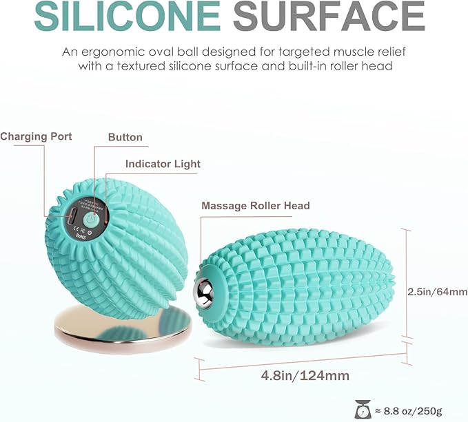 Vibrating Massage Ball for Muscle Recovery, Silicone Myofascial Massage Ball, Plantar Fasciitis Relief,Hip & Psoas Release, Deep Tissue & Trigger Point Roller for Neck, Back, Foot (Blue)