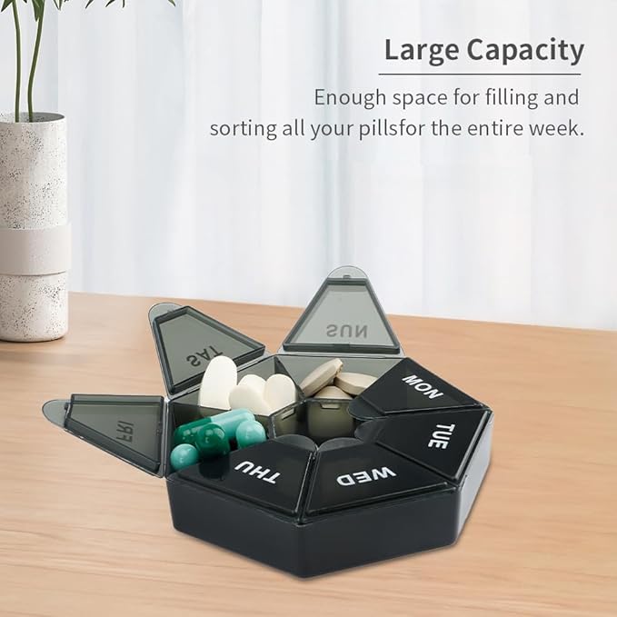 Pill Organizer, 2 Pack Pill Box, Small Medicine Case,Medicine Organizer 1 Time a Day, Weekly Pills Organizers, Medicine Container, Pills Holder, Daily Organizers Travel 7 Day(Black&Green)