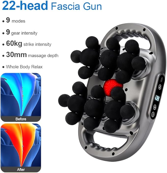 IeBilif Massage Gun, 22 Head Foot Back Neck Shoulder Massager with Adjustable Multi-Modes & Intensities, Fascia Gun for Athletes, Birthday Gifts for Men