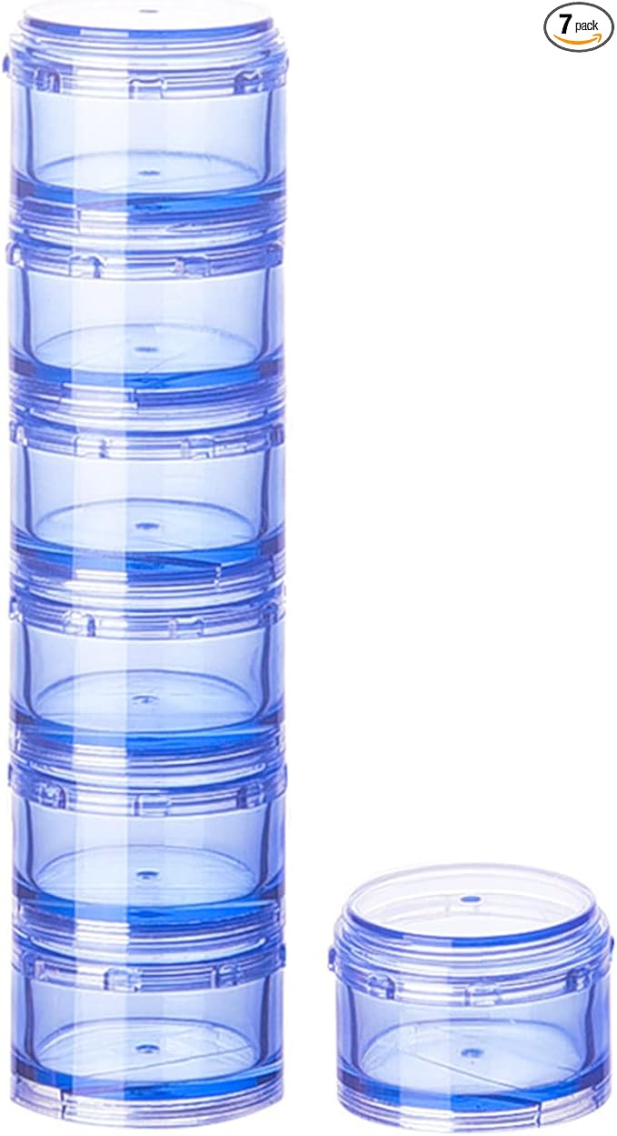 Stackable Pill Organizer, 7-Days Travel Pill Case, Pill Box for Pocket, Portable Medicine Vitamin Container Holder Medium Blue