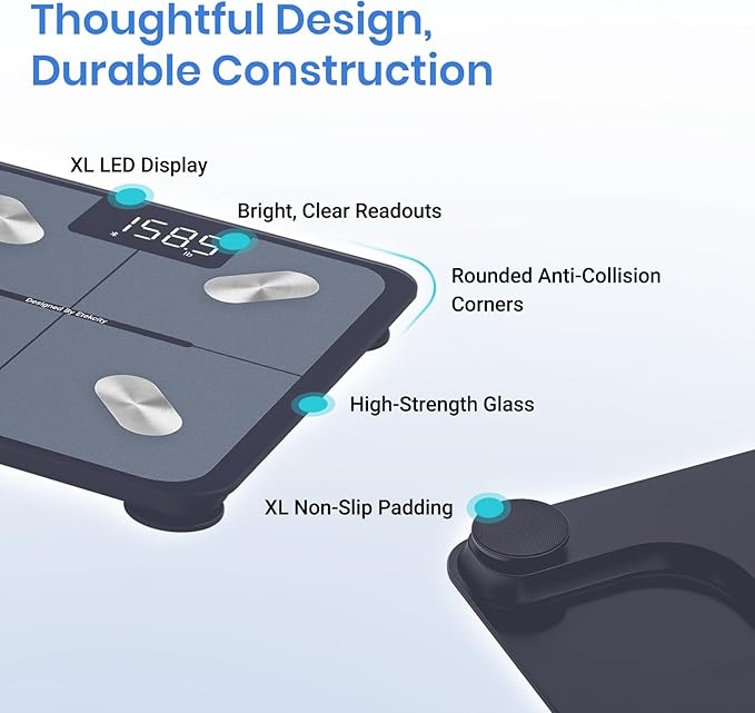 Etekcity Smart Scale for Body Weight and Fat Percentage, Digital Bathroom Accurate Weighing Machine for People's BMI Muscle, Bluetooth Electronic Body Composition Monitor Syncs with App, 400lb