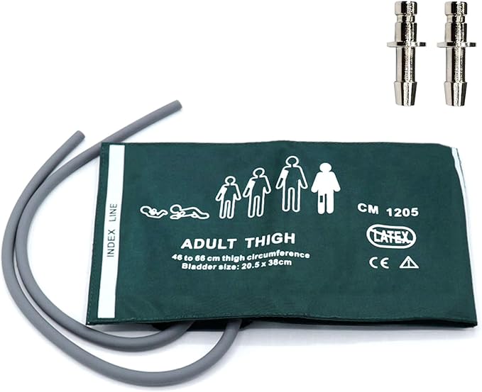 Universal Blood Pressure Cuff with Dual Tubes + BP12 Connectors for Adult Thigh 46-66 cm, Nylon Reusable Replacement NIBP Cuff for Extra Large Arm