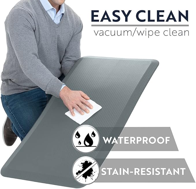 KANGAROO Thick Ergonomic Anti Fatigue Mats for Kitchen Floor, 39x20, Cushioned Standing Office Desk Mat, Waterproof Scratch Resistant Topside, Supportive All Day Comfort Padded Foam Rugs, Grey