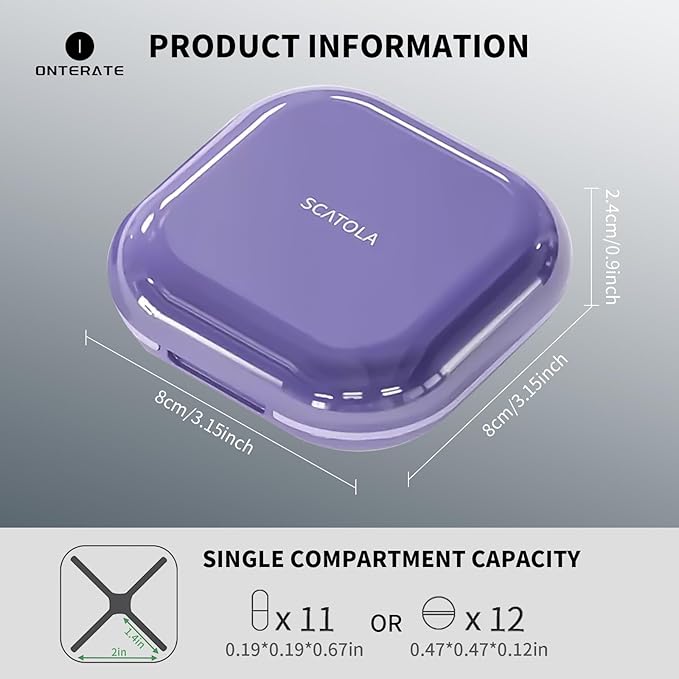 Small Pill Case 4 Compartments Purple Light Grey Blue and Black Set of 4