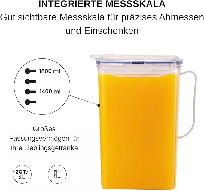 LocknLock Aqua Fridge Door Water Jug with Handle BPA Free Plastic Pitcher with Flip Top Lid Perfect for Making Teas and Juices, 2 Quarts, Clear