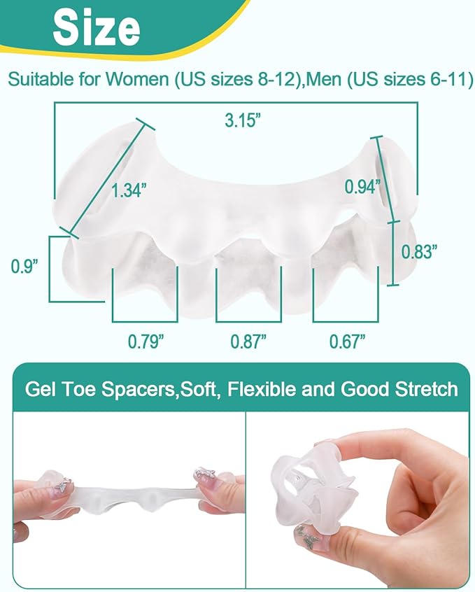 2Pairs Toe Spacers Silicone Gel Toe Separators Correct Women Men Bunion Toes, Soft Toe Spreaders, Hammer Toes Corrector, Big Toe Straightener for Plantar Fasciitis, Foot Relief(Clear)