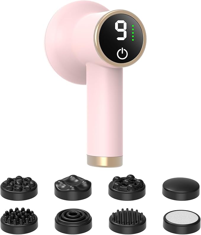 Body Massager for Cellulite, Electric Handheld Massage Tool, Body Relaxing Machine, 8 Massage Heads for Deep Relaxation at Home and Office, 9 Modes for Body SPA, 1800mAh Battery, Gift, Pink