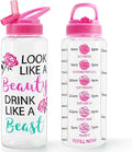 Home Tune 32oz Motivational Water Bottle with Straw & Time Marker, BPA FREE, Dustproof Flip Straw, Leak Proof, Easy Clean (Beauty & Beast)
