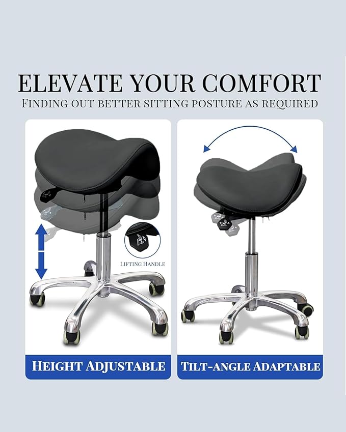Saddle Stool with Wheels,Rolling Stool,Rolling Chair Ergonomic Swivel Rolling Chair with Hydraulic Lifting Height Adjustable Rolling for Office Medical Massage Salon Drafting(Black)