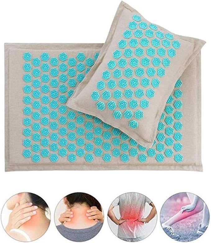 Back Massage Mat with Pillow Set-Pain Acupuncture mat Massage Stress Relief Back Neck Acupuncture Can be Use by Both Men and Women