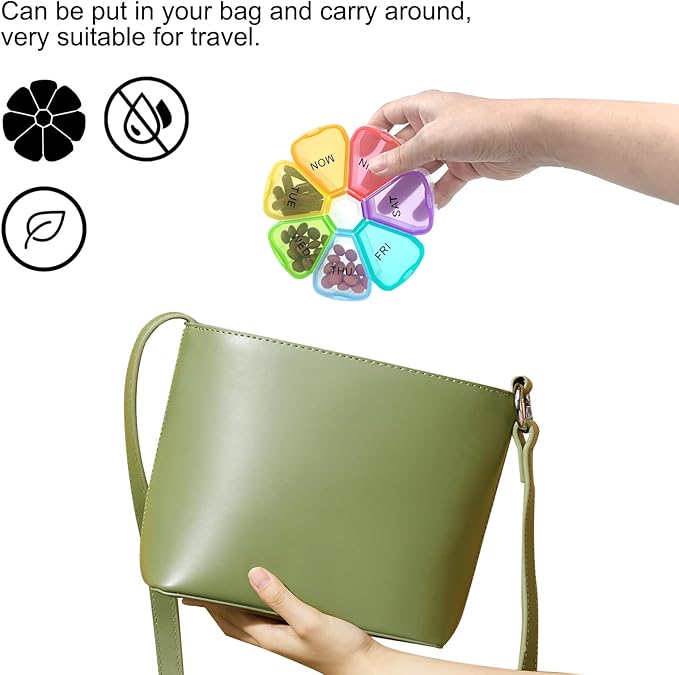 Quacc Cute Weekly Pill Organizer Travel 7 Day Portable Round Floral Pill Case Box Pill Container Medcine Holder for Large Vitamin Fish Oil Pill Medication Supplement Storage - Rainbow
