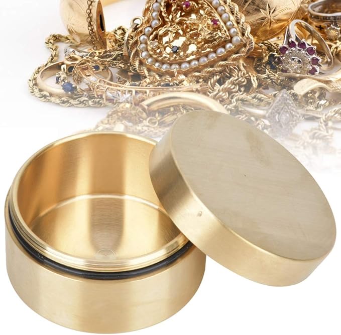 Brass Pill Case , Brass Mini Pill Container , Outdoor watertight Round Shape Brass Box , Metal Jewelry Sealed Container for Outdoor Sports , Camping , Hiking and Traveling(S)