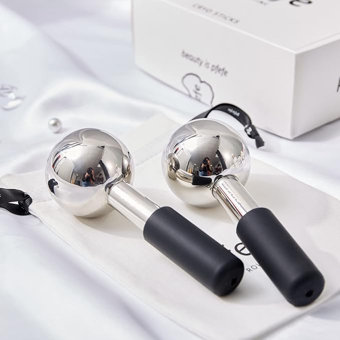 pfefe Ice Globes for Face & Eyes, Unbreakable Stainless Steel Cryo Sticks for Beauty Routines, Facials Cold Roller Cooling Globes for Puffiness, Wrinkles, Dark Circles, Headaches