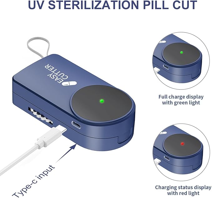 Pro U | V C-Pill Cutter & Organizer - Luminescent LED Status Light | 3-25mm Adjustable Blades | Splinter-Free Cutting | Detachable Washable Compartment for Elderly-Mom (Blue)