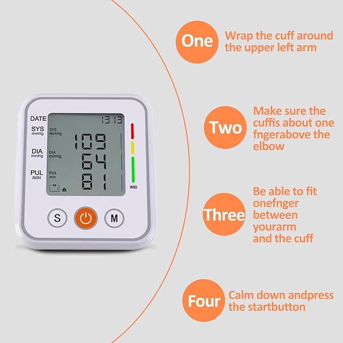 Arm Type Electronic Blood Pressure Monitor,Automatic Accurate Measurement,Large Screen and Large Character,Charging Model Device with USB Cable,2 * 99 Memory,Simple Operation