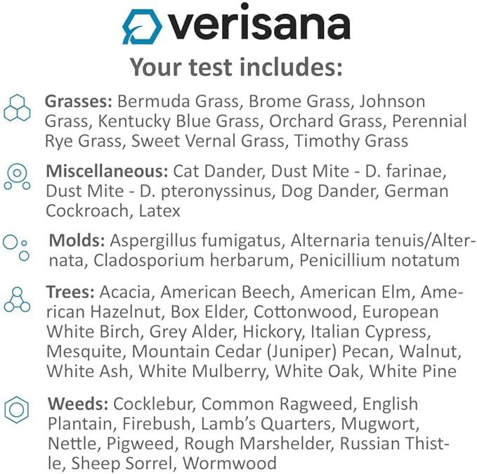 Indoor & Outdoor Allergy Test – 48 Airborne Allergens – Spores & Pollens Home-to-Lab Screening – Ages 18+ – Verisana