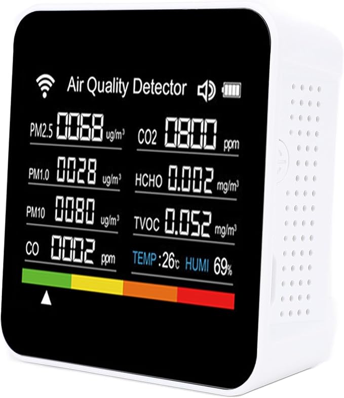 Smart Air Quality Detector, Portable 14 in 1 Indoor Air Quality Monitor with PM2.5 VOCs and Humidity Sensor for Home and Office Use