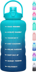 HydroPal 1 Gallon Water Bottles with Straw, 128 oz Water Bottle BPA Free Innovative 2-IN-1 Lid Gym Bottle with Times to Drink Motivational, Large for Sports Fitness Camping Water Jug （13.8X5.5 inch）