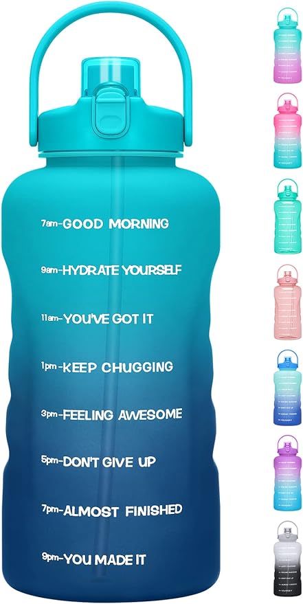 HydroPal 1 Gallon Water Bottles with Straw, 128 oz Water Bottle BPA Free Innovative 2-IN-1 Lid Gym Bottle with Times to Drink Motivational, Large for Sports Fitness Camping Water Jug （13.8X5.5 inch）