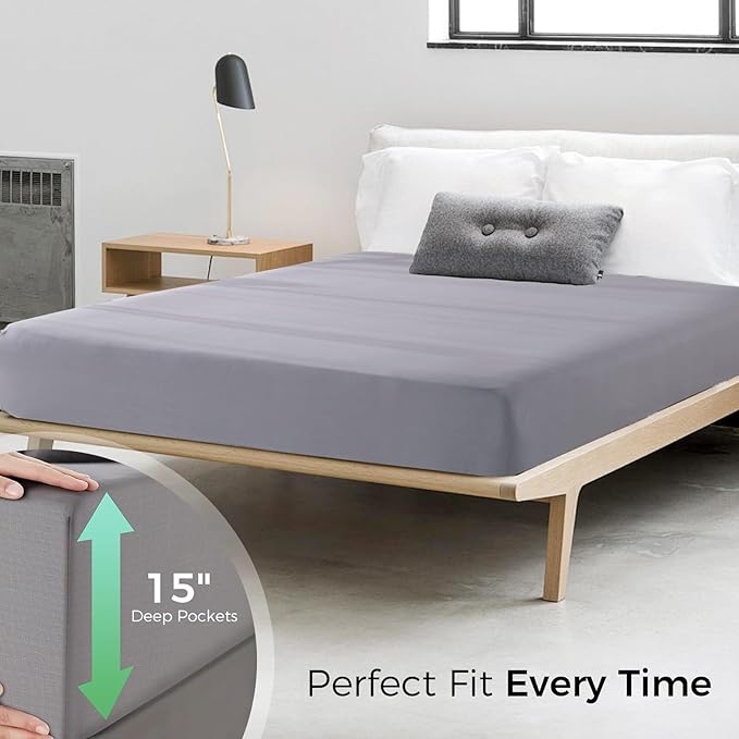 CISSIYOG Grounding Fitted Sheets, Earthing Bed Sheets, 95% Organic Cotton + 5% Pure Silver Fiber, Grounded Sheets with Grounding Cord, Conductive Grounding Cover for Better Sleep (Gray, Twin XL)