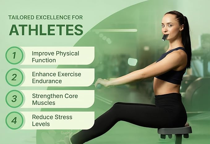 Portable Compact Lung Trainer Exercise Device with High Grade Silicone, Breathing Exercise Device for Lungs, Portable Muscle Trainer, Easy to Clean, Neck Strap Included, (Green-1)