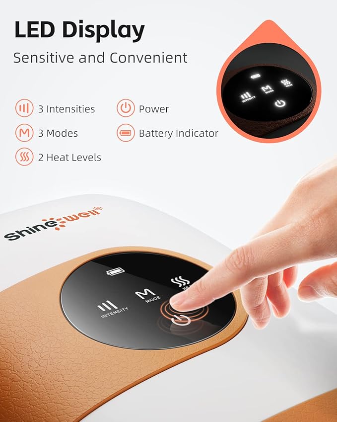 SHINE WELL Hand Massager - Cordless Hand Massager with Heat and Compression for Arthritis and Carpal Tunnel - Muscles Pain Relief from Wrist to Palm and Finger
