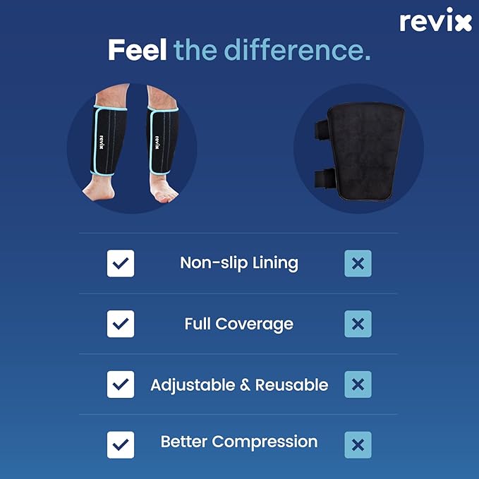 REVIX XL Shin Ice Packs Reusable Gel Cold Pack for Calf Leg Elbow Discomfort Relief, Calf Ice Wrap Cold Therapy Compression Sleeve Promotes Post-Workout Recovery, Set of 2