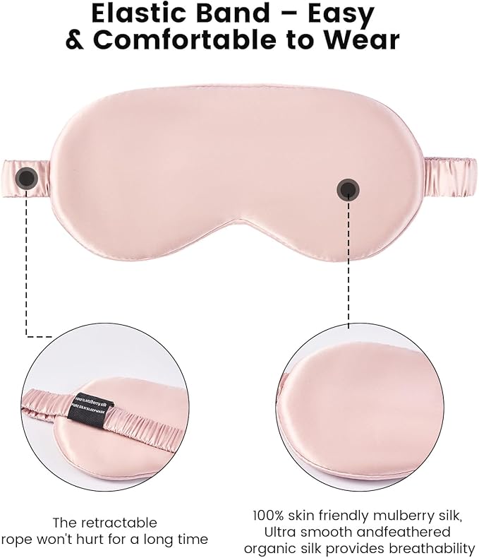 Formé & Found Luxury Silk Sleep Mask, 100% 6A Mulberry Silk Eye Mask for Sleeping, 22 Momme Weighted Sleep Mask for Men & Women, Eye Mask for Sleep, Blackout Sleeping Mask（Pink）