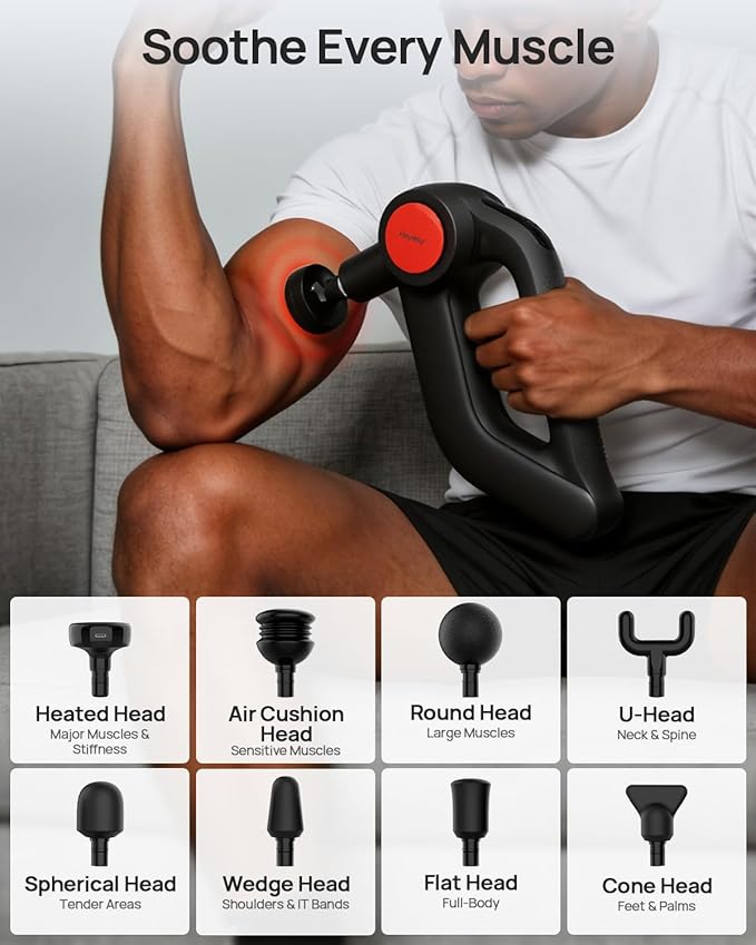 Massage Gun Deep Tissue with Heat Therapy, 12mm Amplitude Muscle Massager for Athletes, 5 Speeds & 4 Modes Massager Gun for Neck Back Shoulder Leg Pain Relief - Perfect for Men, Black