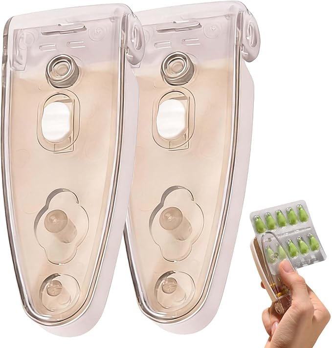 Portable Pill Taker Household Gadgets, 2025 New Travel Pill Popper for Blister Packs Opener Assistance Tool for Elderly (Grey*2)