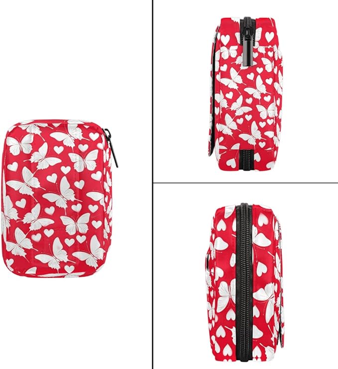 Heart Butterfly Red Pill Case Everyday Travel, 7 Day Weekly Medicine Pill Box Compact Portable Pills Bottle Organizer with Zipper for Daily Vitamin Medicine Holder Bottle Organizers Bag