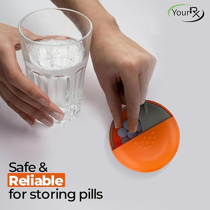 Round Travel Pill Organizer - Portable Small Pill Box for Purse - Compact, Leak-Proof Medicine Container for Pills, Vitamins, Fish Oil, Supplements - BPA-Free, Durable Design, 2.75" (Orange)
