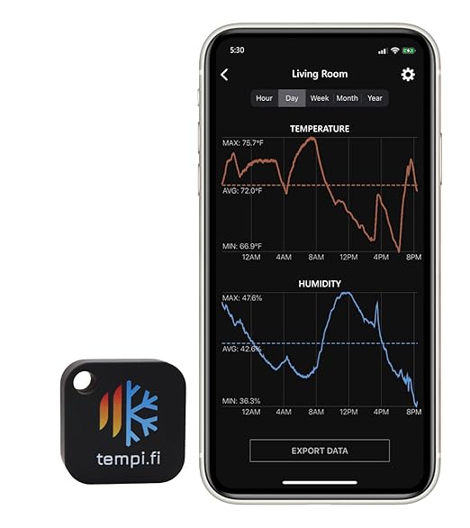 Wireless Temperature and Humidity Sensor - Developed in The USA - 24/7 Data Logger with Alarm – Bluetooth Smart Thermometer and Hygrometer - Bluetooth Only - Not WiFi