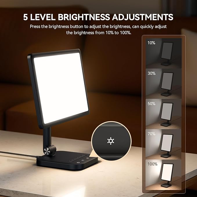 Sun Lamp, 12000 Lux UV-Free Light Therapy Lamp with 5 Adjustable Brightness Levels/6 Timer/Remote Control,180° Free Rotable Heavy Base Smart Plug for Home Office