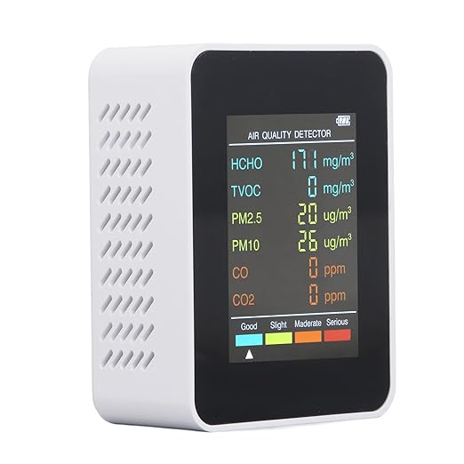 CO2 Monitor, Indoor Air Quality Meters Portable Carbon Dioxide Detector, LCD Backlight Screen CO2 TVOC HCHO PM2.5 PM10 Tester with Alarm Clock, for Home, RV, Grow Tents (White)